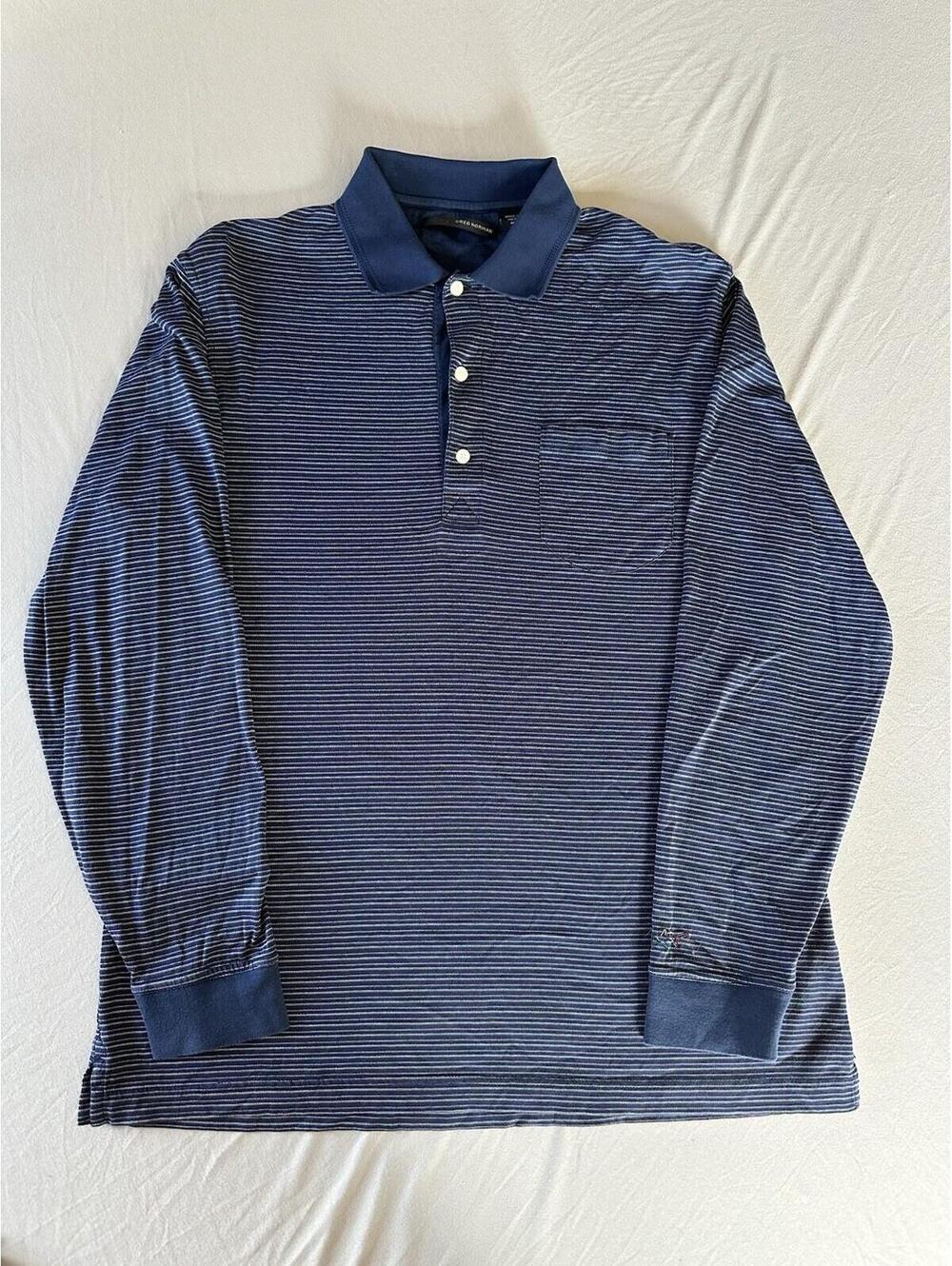 Greg Norman Men's Striped Long Sleeve Polo Shirt Mens Medium